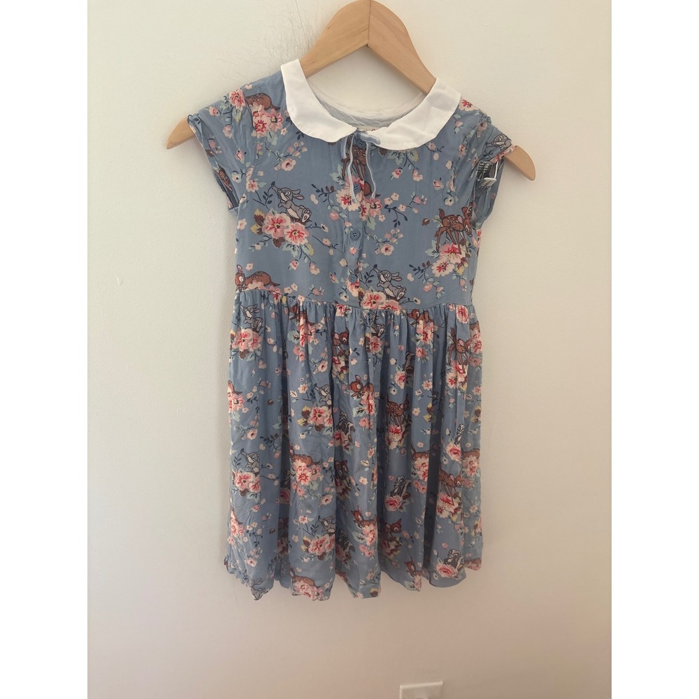 Disney x Cath Kidston Bambi Thumper Floral Blue Dress Peter Pan Collar 7-8Y